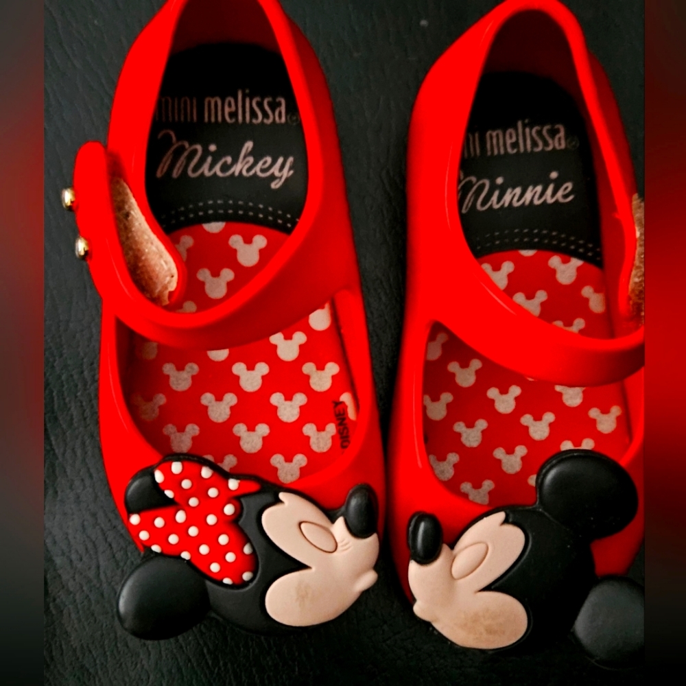 Mini Melissa size 5 toddler Minnie and Mickey Mouse shoes